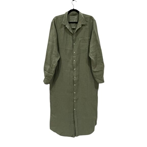 Frank & Eileen Rory Shirtdress Maxi Dress In Olive Size XL Washed Linen Made USA - Picture 3 of 16